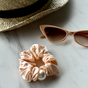 Wee Bands Large Pearl Silk Scrunchie - Peach Parfait