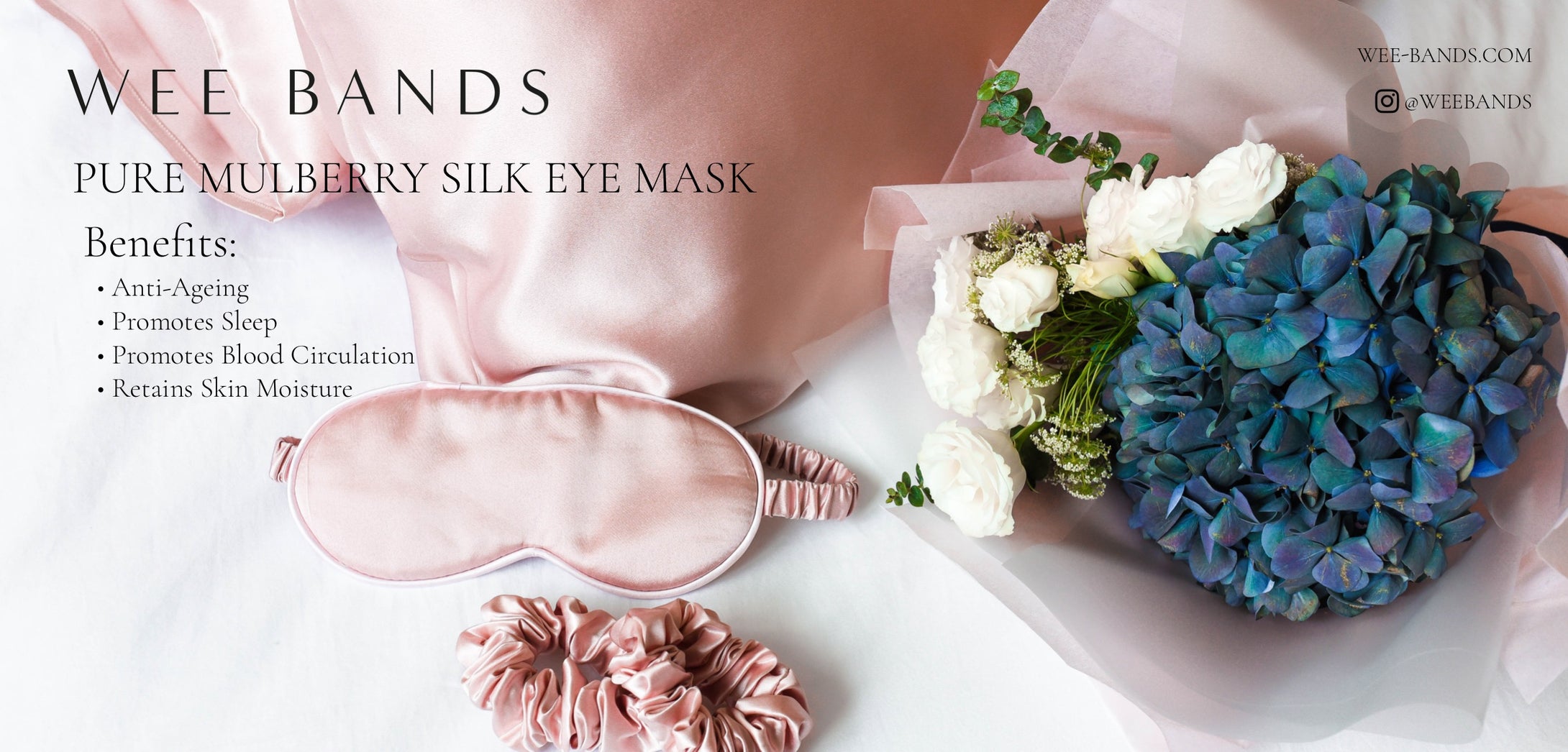 Silk Eye Mask by Wee Bands are made of 100% Pure Mulberry Silk. They help defy aging and smoothen your skin!