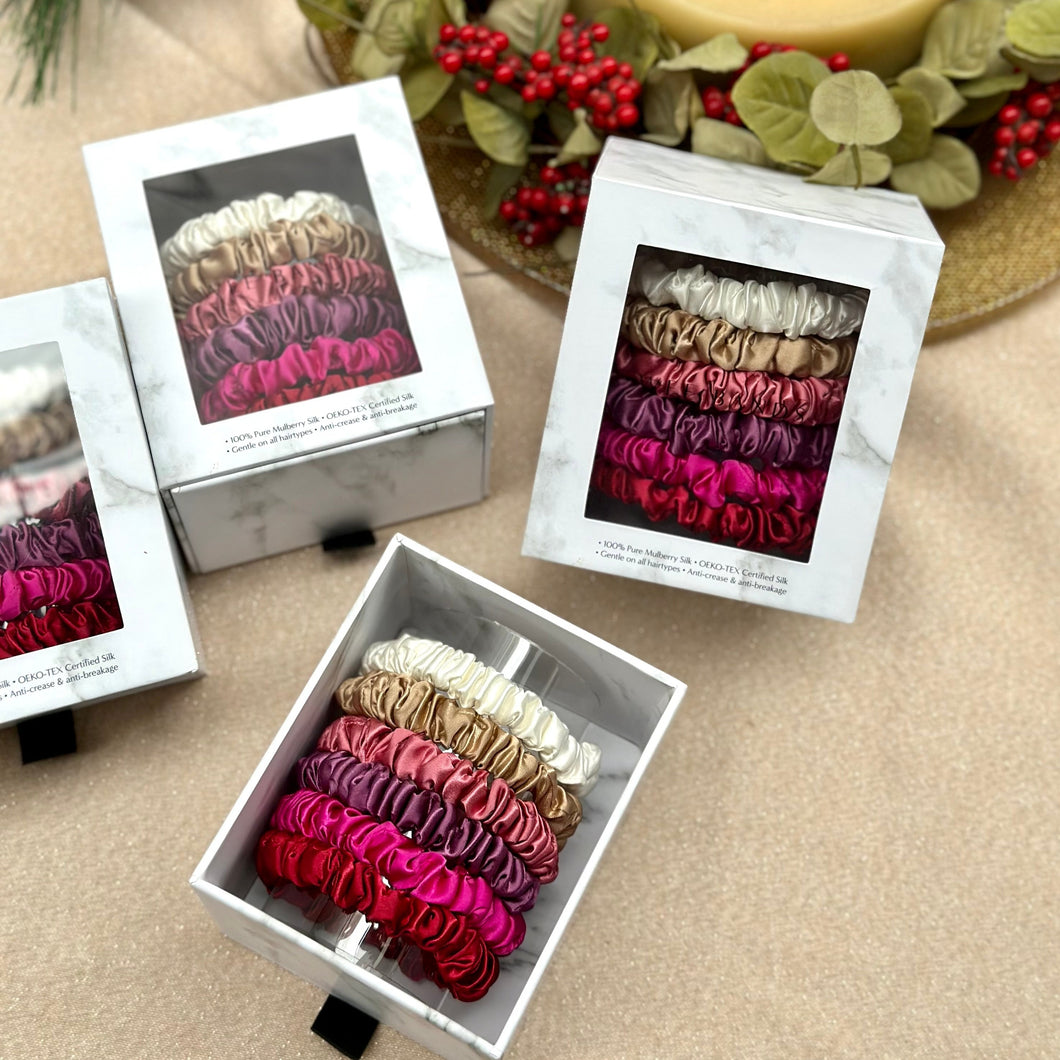 100% Pure Mulberry Silk Scrunchies - Christmas Bouquet (Bundle Gift Set)