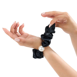 Wee Bands Large Pearl Silk Scrunchie - Black