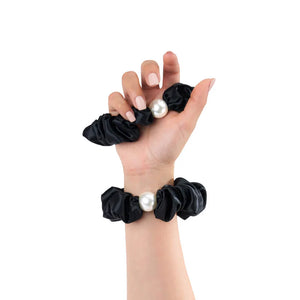 Wee Bands Large Pearl Silk Scrunchie - Black