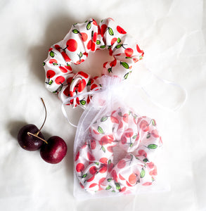 100% Pure Mulberry Silk Hair Scrunchie - Sweet Cherries