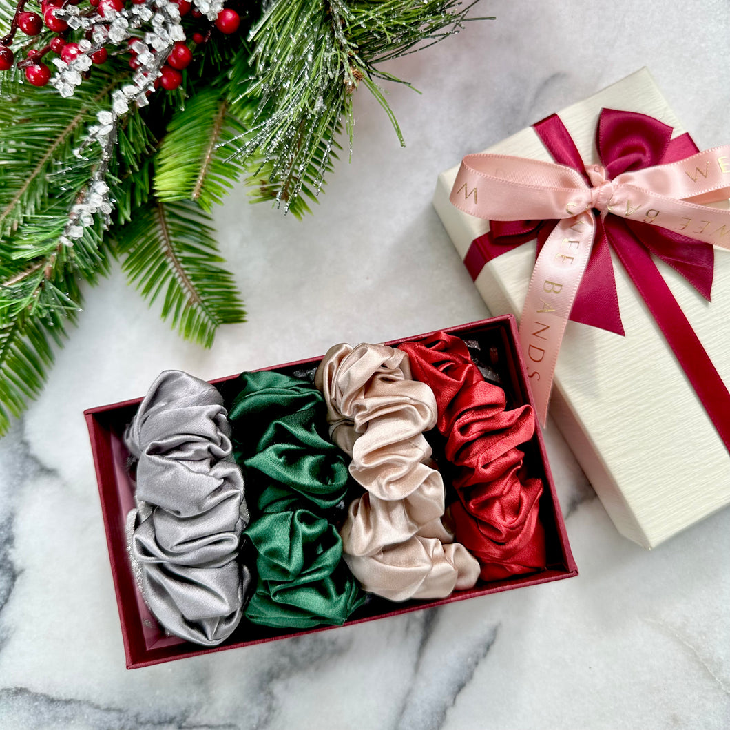 100% Pure Mulberry Silk Scrunchies - The Christmas Classic Collection