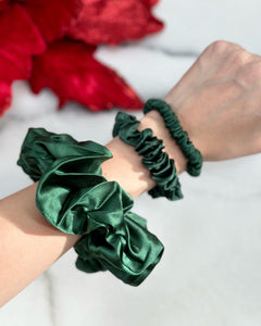 Luxe Pure Silk Hair Scrunchie - Emerald Green
